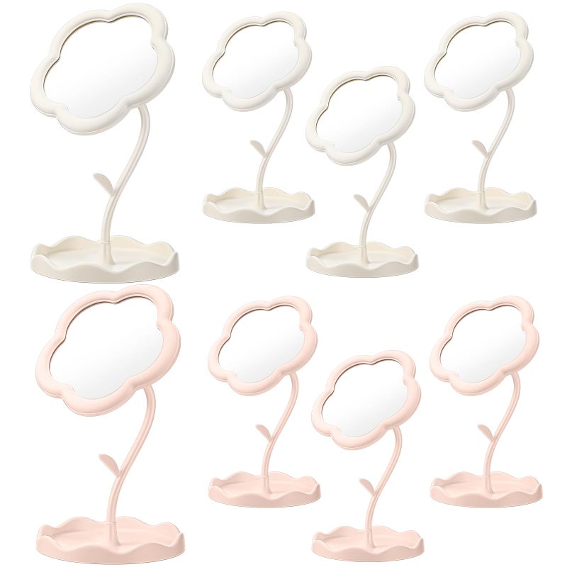 GlikCeil 8 Pcs Flower Shaped Mirror Spa Party Makeup Mirror Sleepover Party Favor for Spa Sleepover Slumber BirthdayPink White